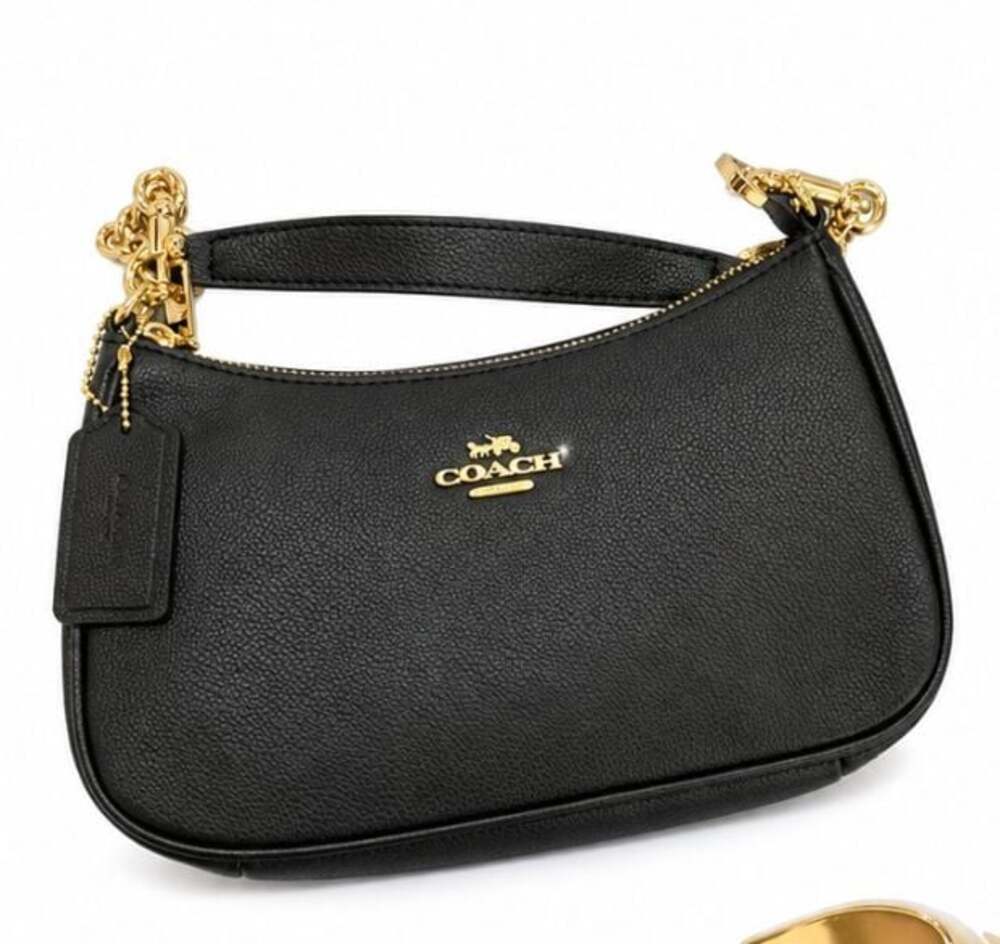 Coach Teri Shoulder Bag in Black Leather with Gold Hardware
